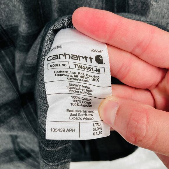 Carhartt Flannel Shirt Mens Large Tall Heavyweight Asphalt Gray Plaid New - Picture 7 of 11